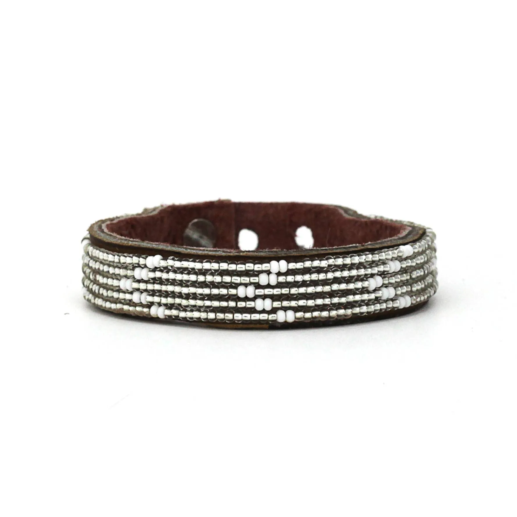 Swahili Coast - Small Silver Chevron Leather Cuff