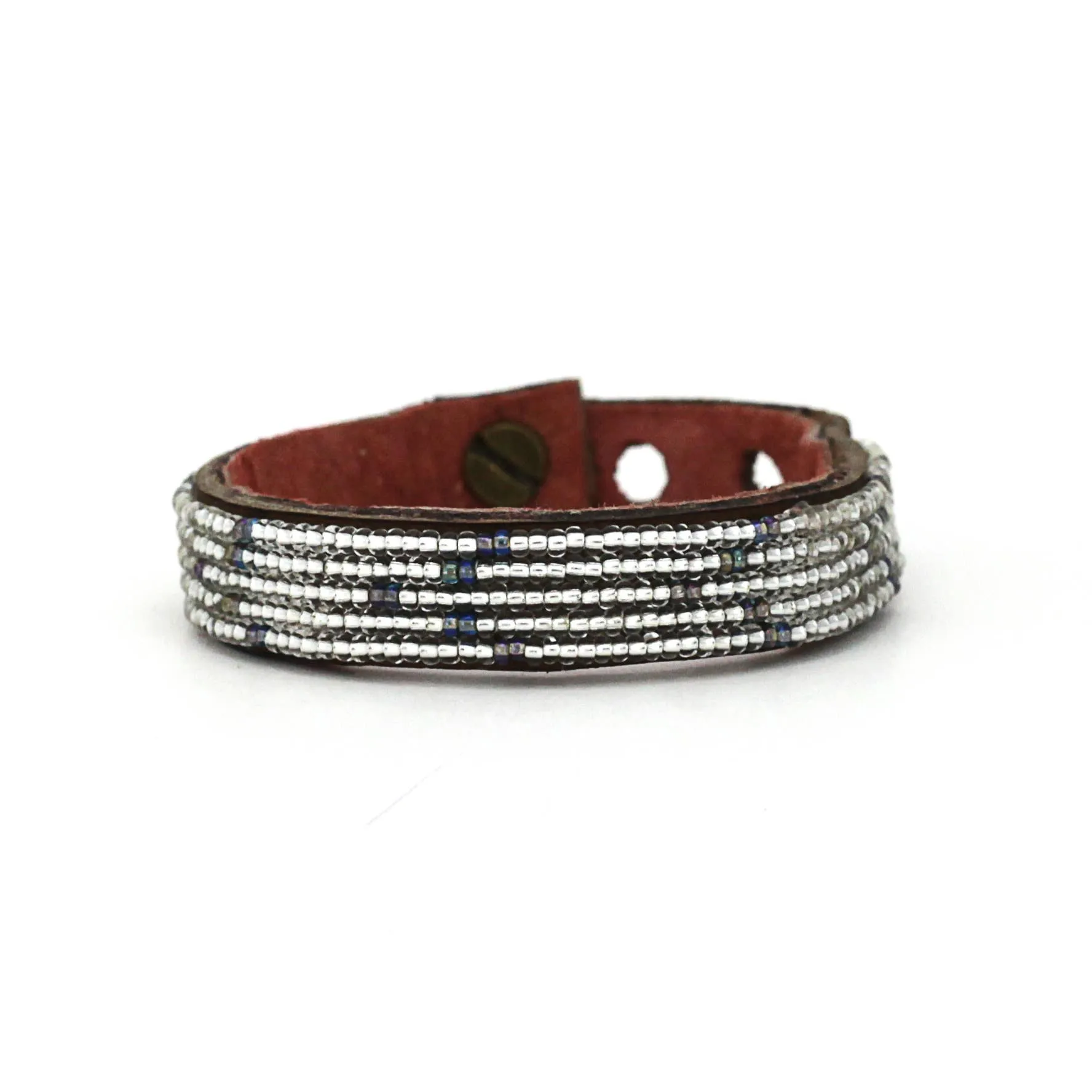 Swahili Coast - Small Silver/Rainbow Chevron Leather Cuff - Limited Edition