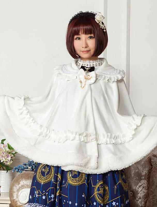 Sweet Lolita Clothing White Bow Ruffled Milanoo Lolita Cloak With Peter Pan Collar