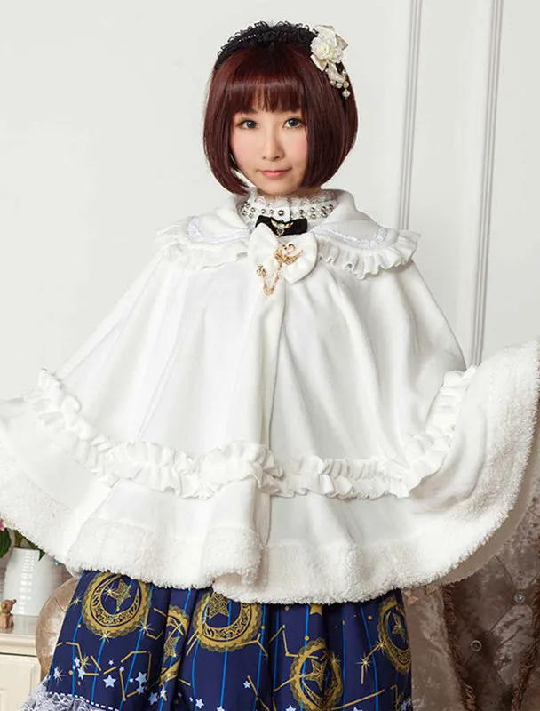Sweet Lolita Clothing White Bow Ruffled Milanoo Lolita Cloak With Peter Pan Collar