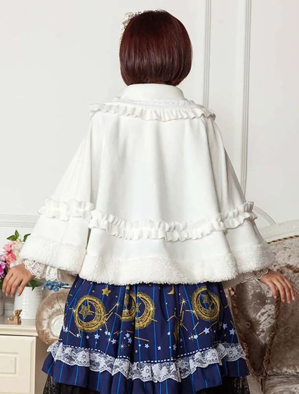 Sweet Lolita Clothing White Bow Ruffled Milanoo Lolita Cloak With Peter Pan Collar