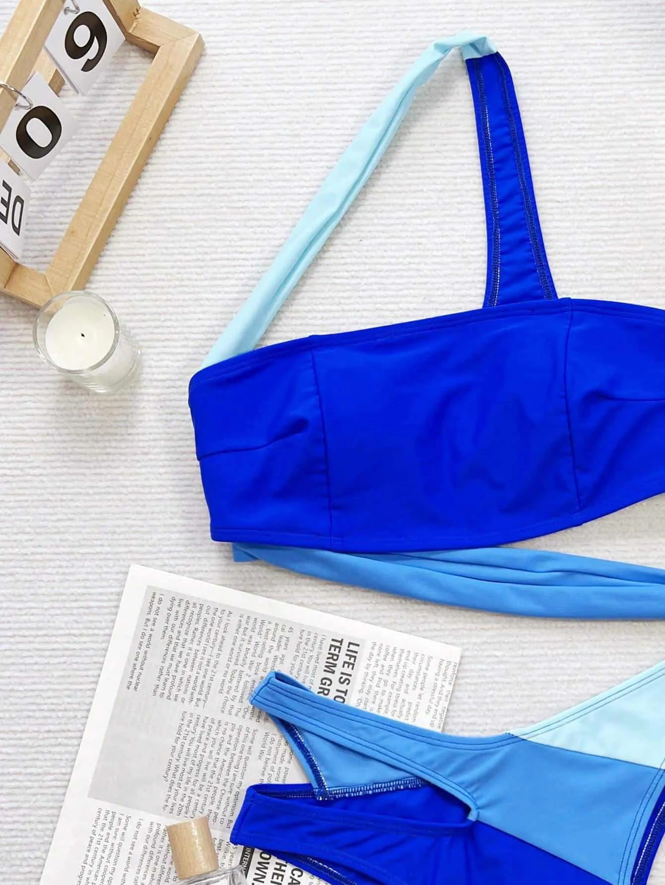Swim Contrast Color One Shoulder Bikini Set Without Wire For Summer Beach Swimming