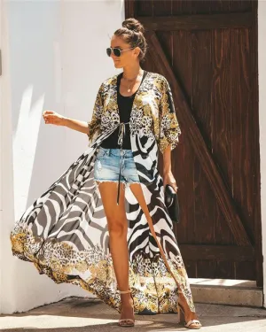 Swim Cover Up Kaftan Praia Pareo Plus Size Plage Tunique Coverup Output Cape Beach Bikini Sarong Swimsuit Swimming Dress Leopard