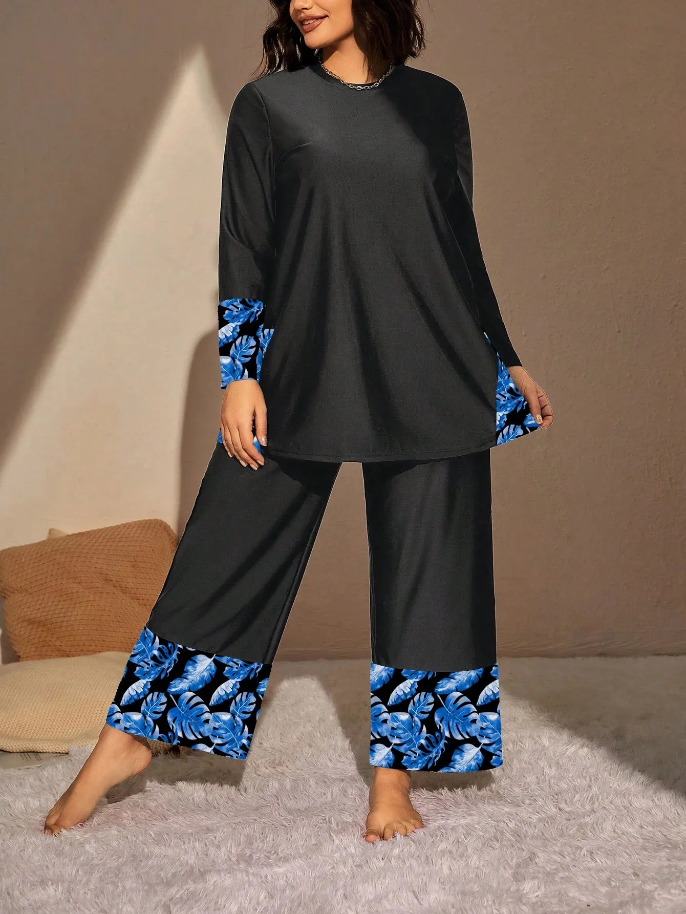 Swim Mulvari Summer Beach plus Geo Print High Waist Modest Swimsuit