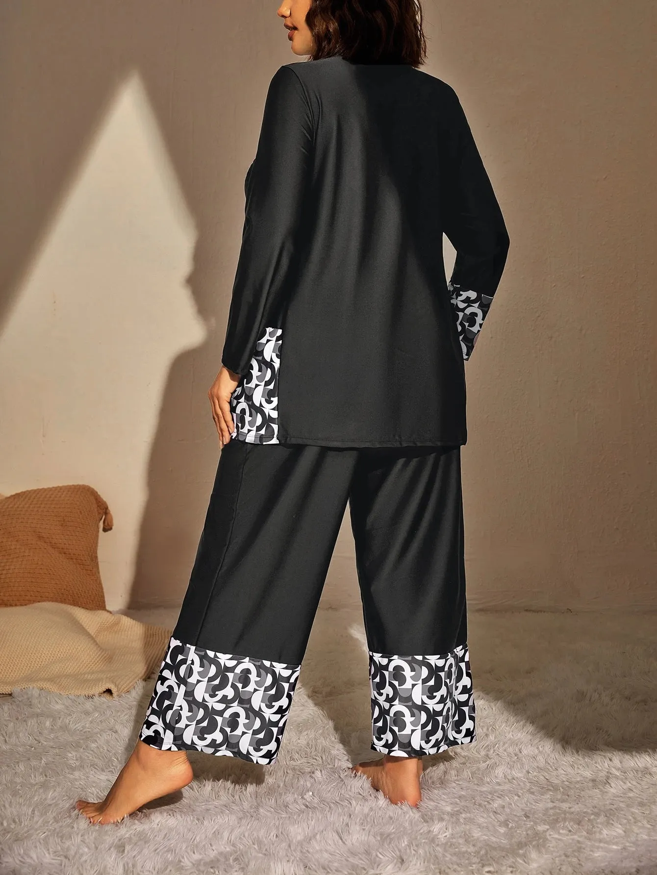 Swim Mulvari Summer Beach plus Geo Print High Waist Modest Swimsuit