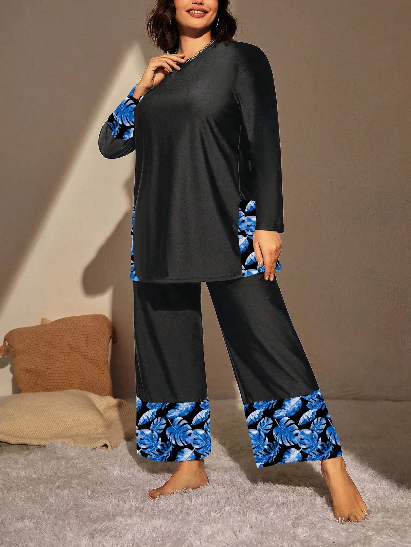 Swim Mulvari Summer Beach plus Geo Print High Waist Modest Swimsuit