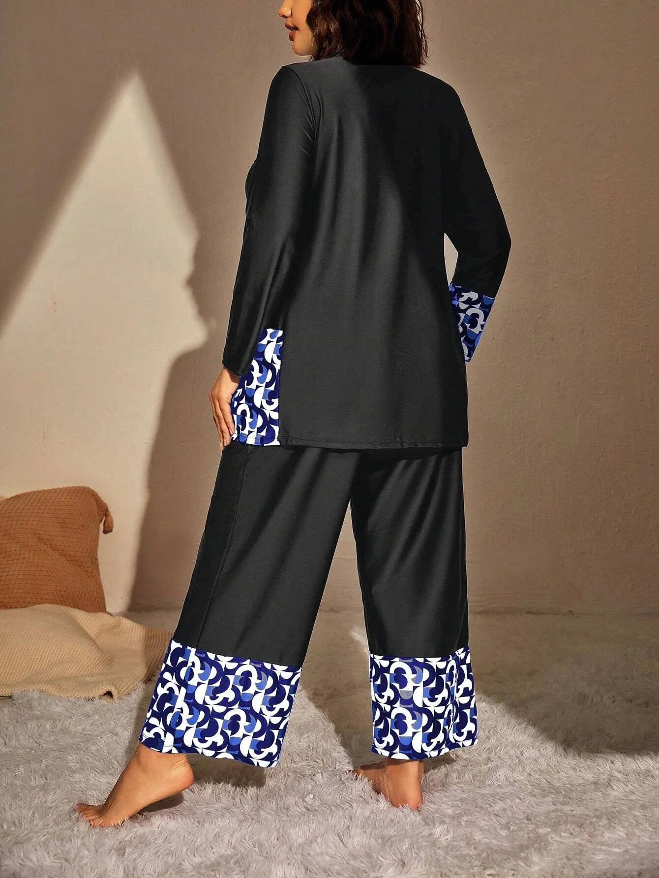 Swim Mulvari Summer Beach plus Geo Print High Waist Modest Swimsuit
