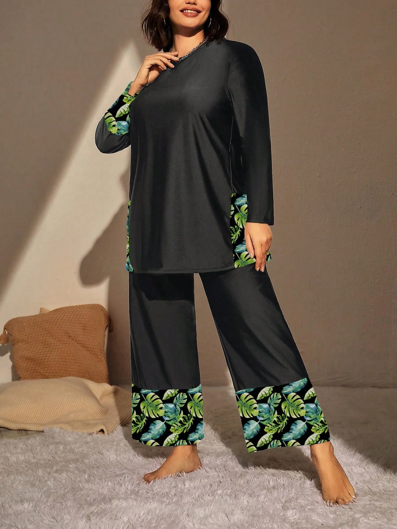 Swim Mulvari Summer Beach plus Geo Print High Waist Modest Swimsuit
