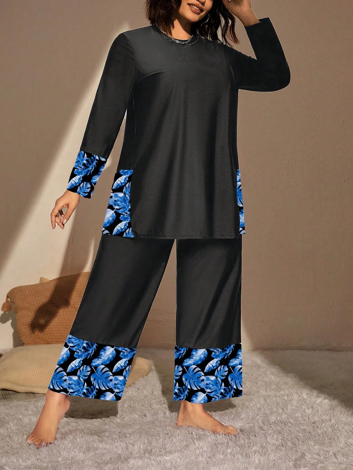 Swim Mulvari Summer Beach plus Geo Print High Waist Modest Swimsuit