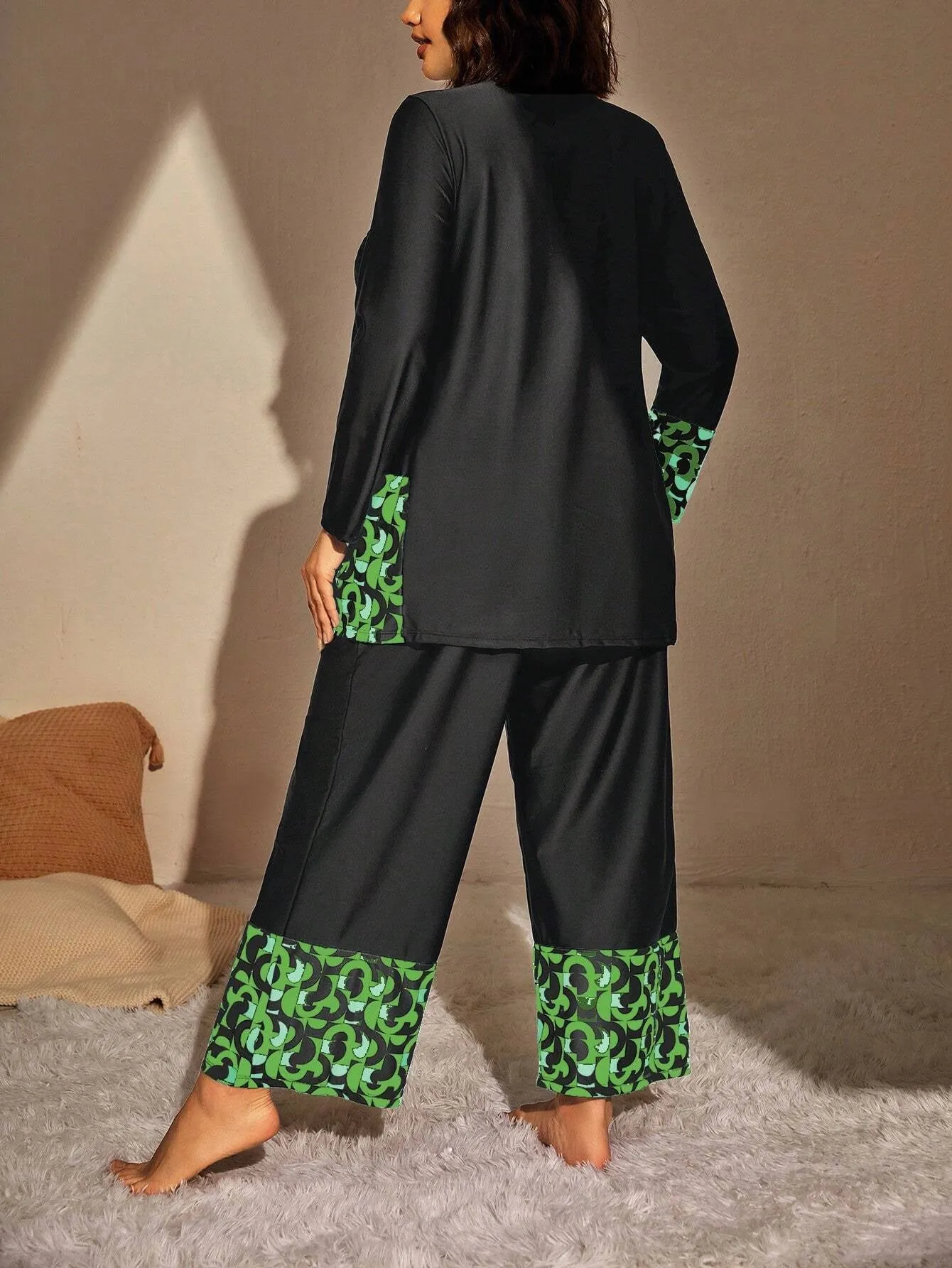 Swim Mulvari Summer Beach plus Geo Print High Waist Modest Swimsuit