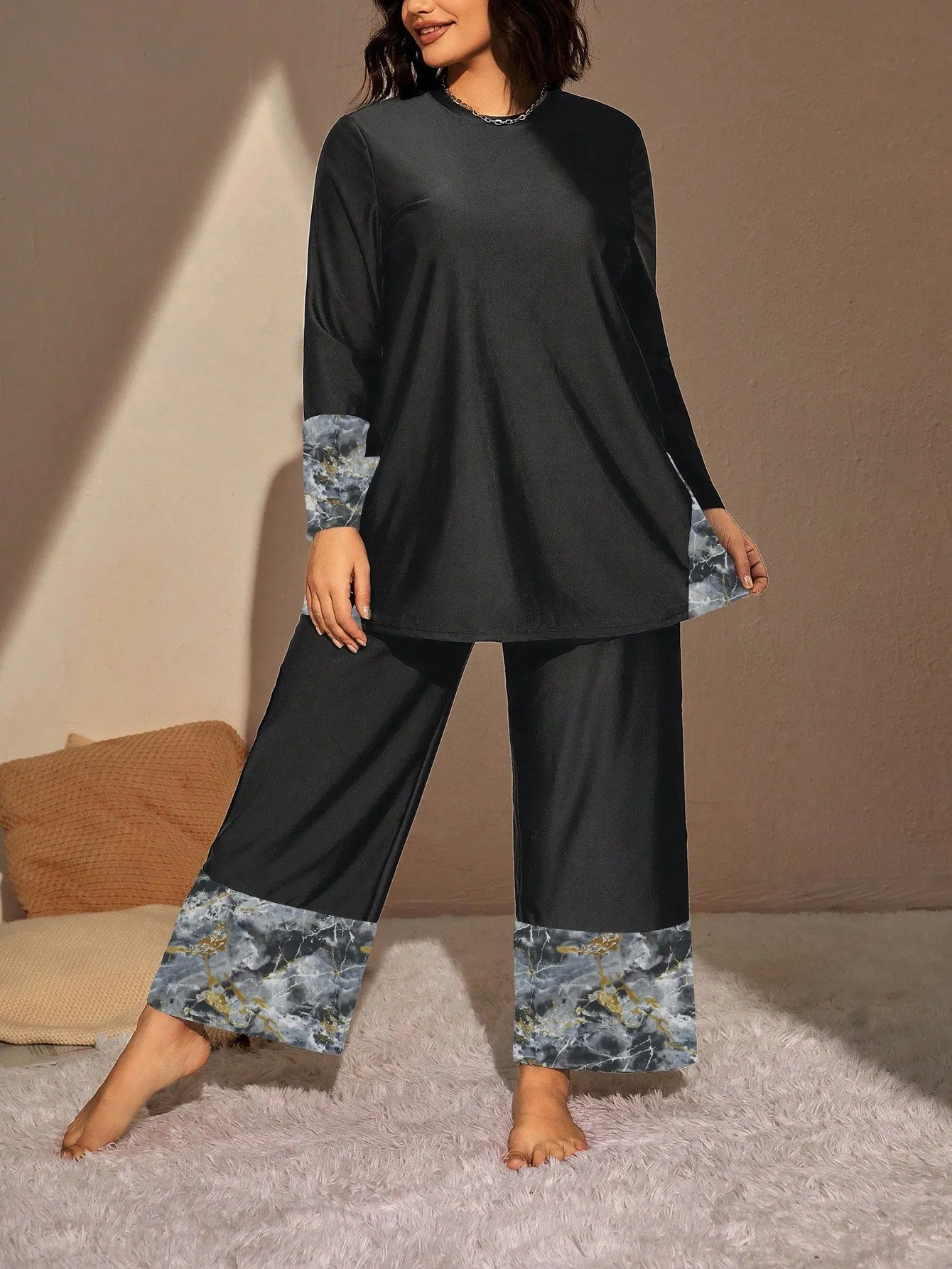 Swim Mulvari Summer Beach plus Geo Print High Waist Modest Swimsuit