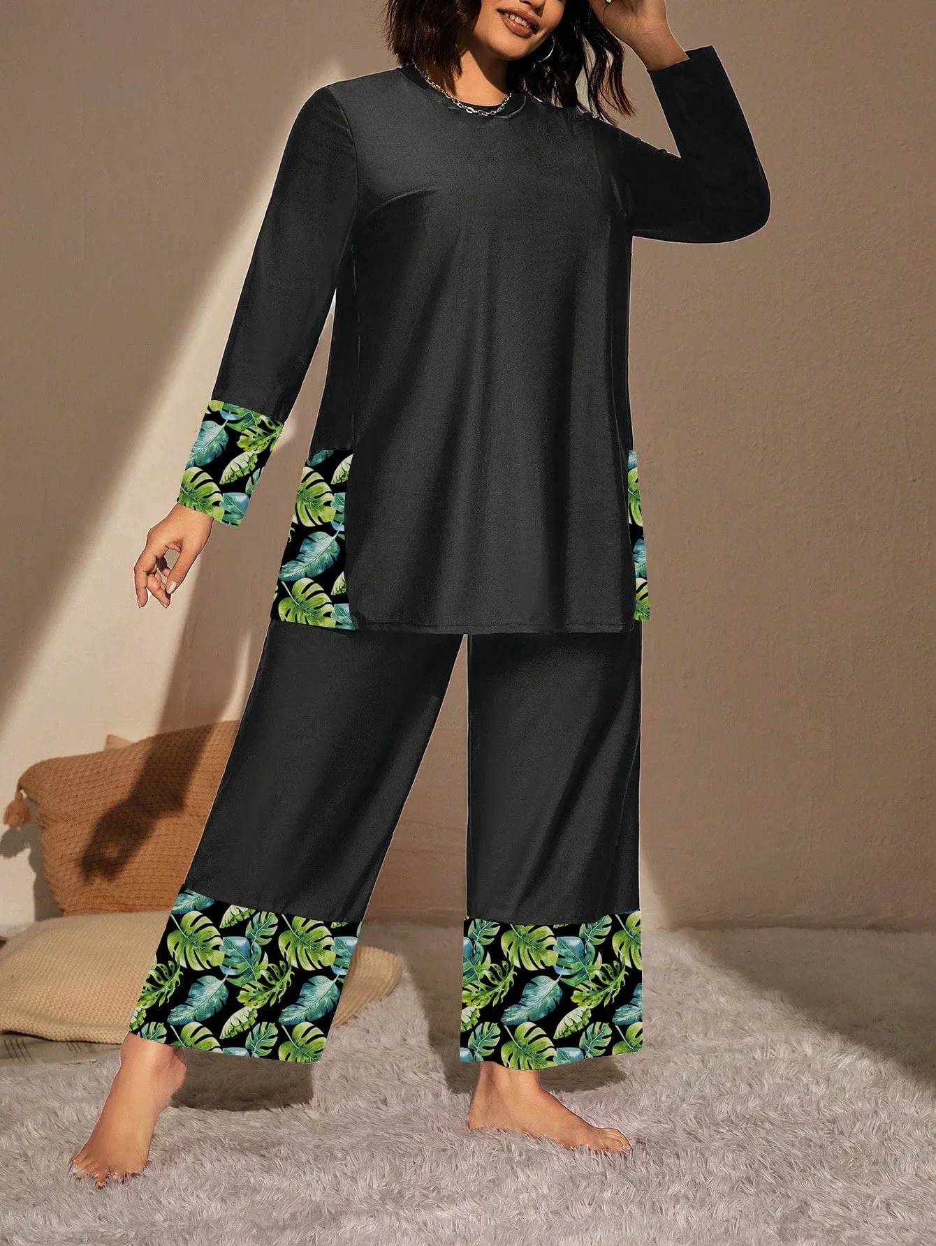 Swim Mulvari Summer Beach plus Geo Print High Waist Modest Swimsuit