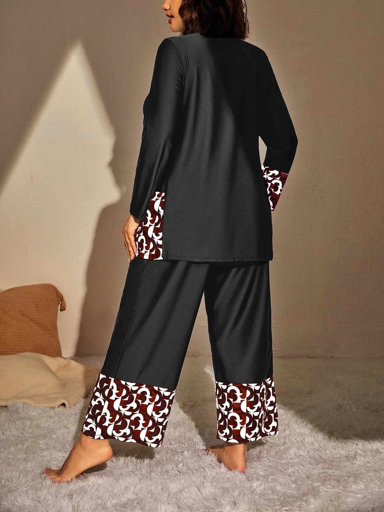 Swim Mulvari Summer Beach plus Geo Print High Waist Modest Swimsuit