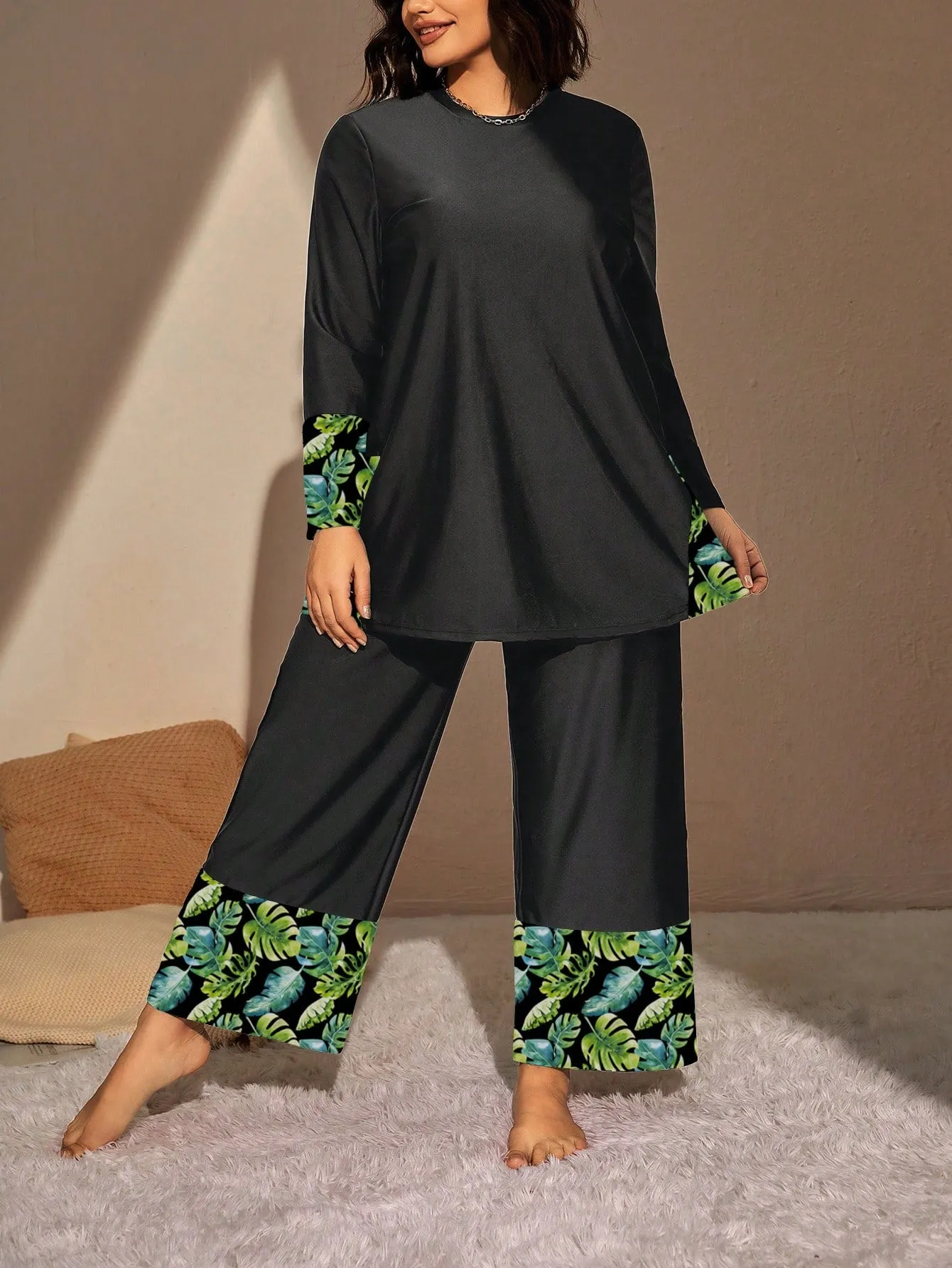 Swim Mulvari Summer Beach plus Geo Print High Waist Modest Swimsuit
