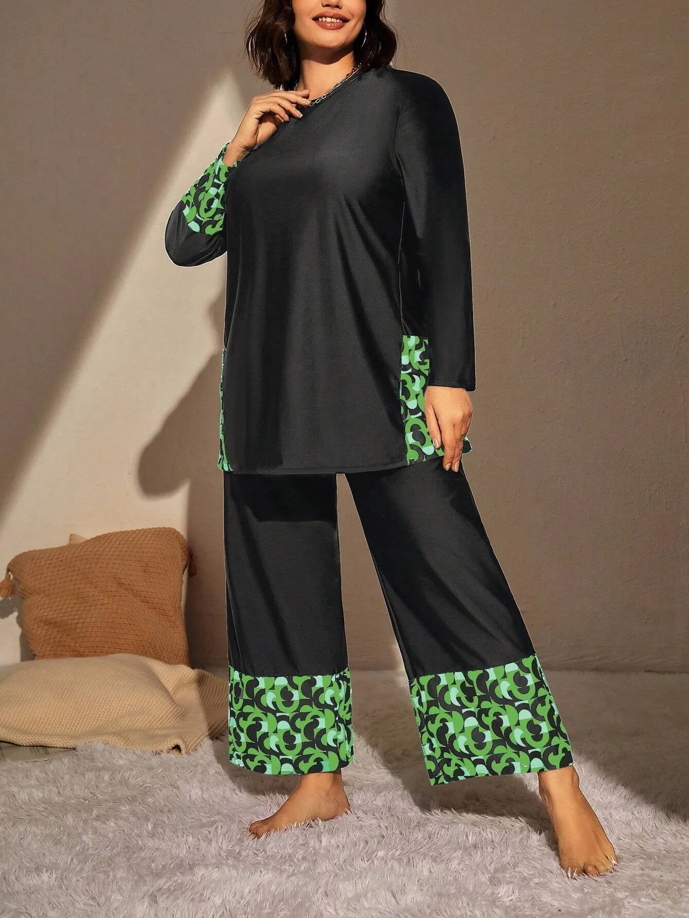 Swim Mulvari Summer Beach plus Geo Print High Waist Modest Swimsuit