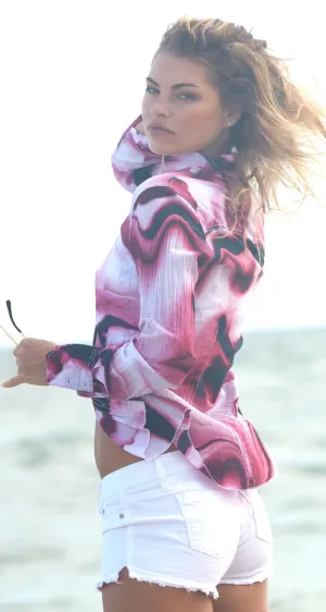 SWIRL VIBRANT PINK BUTTON DOWN SHIRT