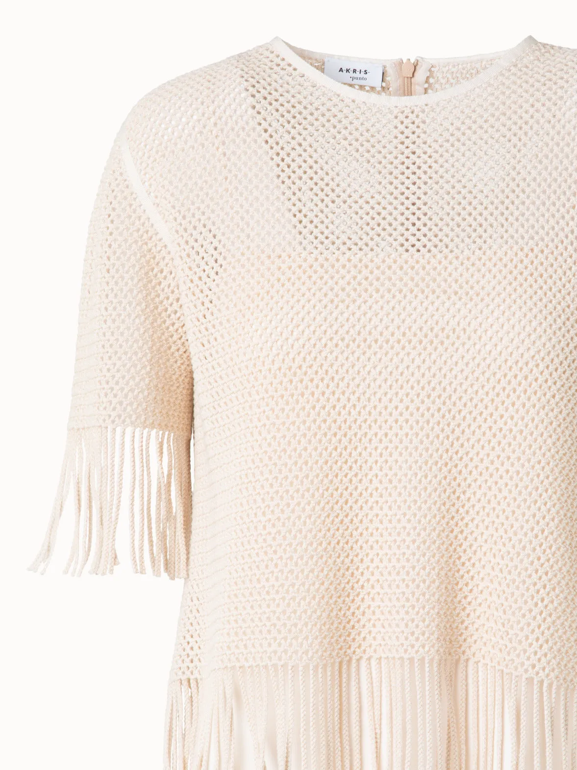 T-Shirt in Cotton Mesh wth Fringes