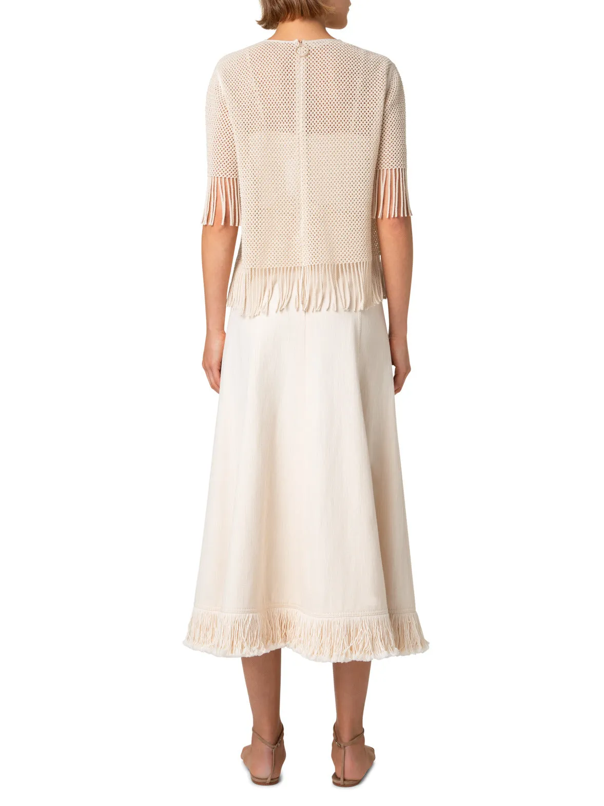 T-Shirt in Cotton Mesh wth Fringes