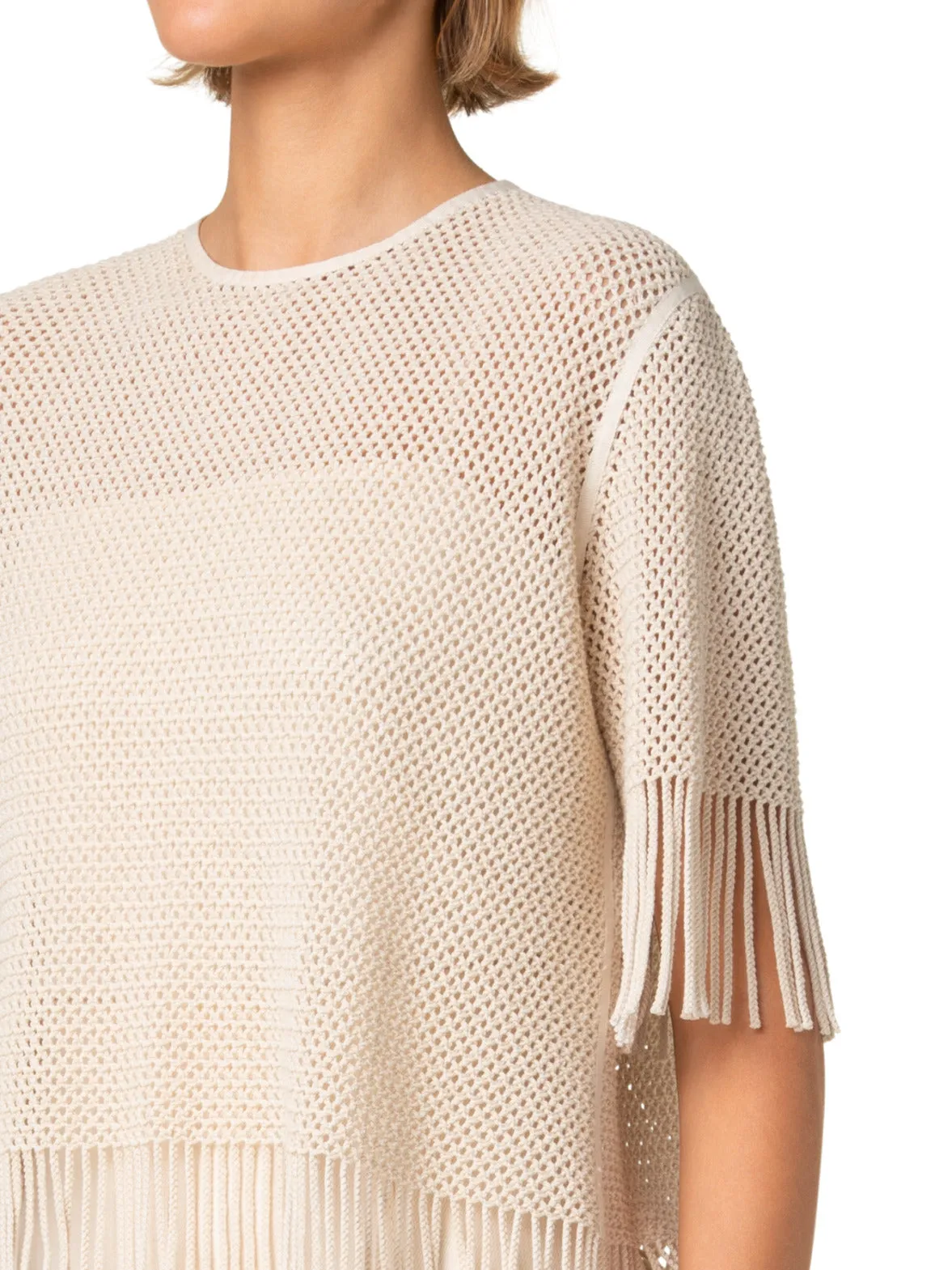 T-Shirt in Cotton Mesh wth Fringes