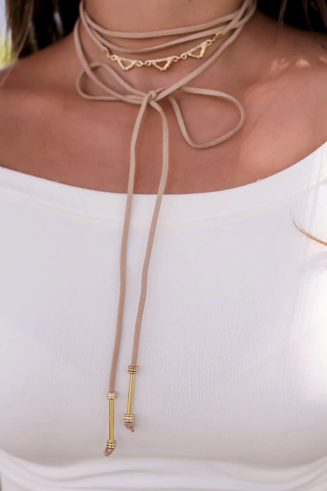 Tan Wrap Choker with Gold Detail