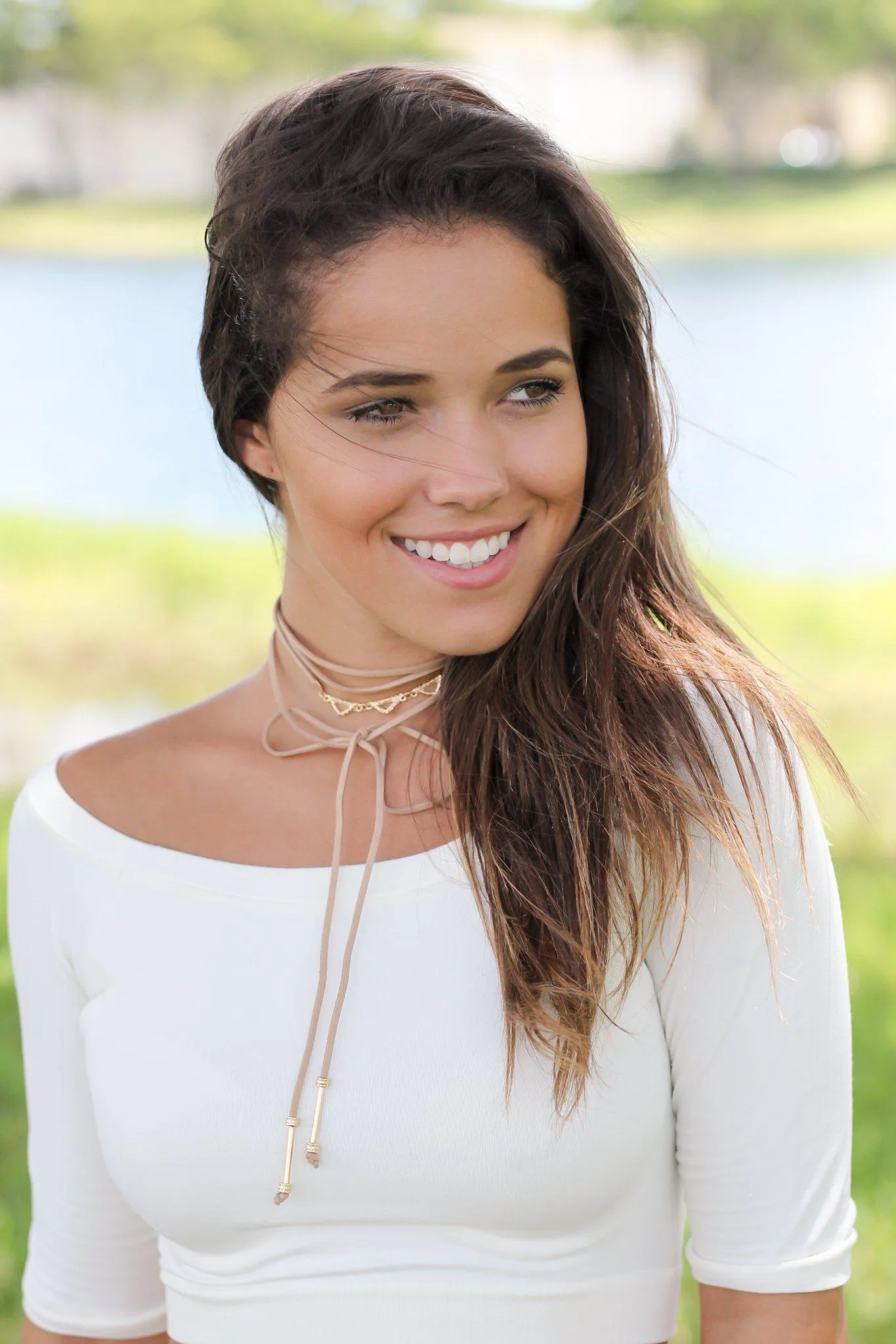 Tan Wrap Choker with Gold Detail