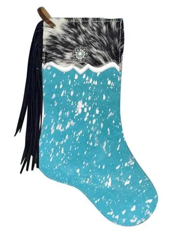 Teal Cowhide Christmas Stocking - Speckled Cuff