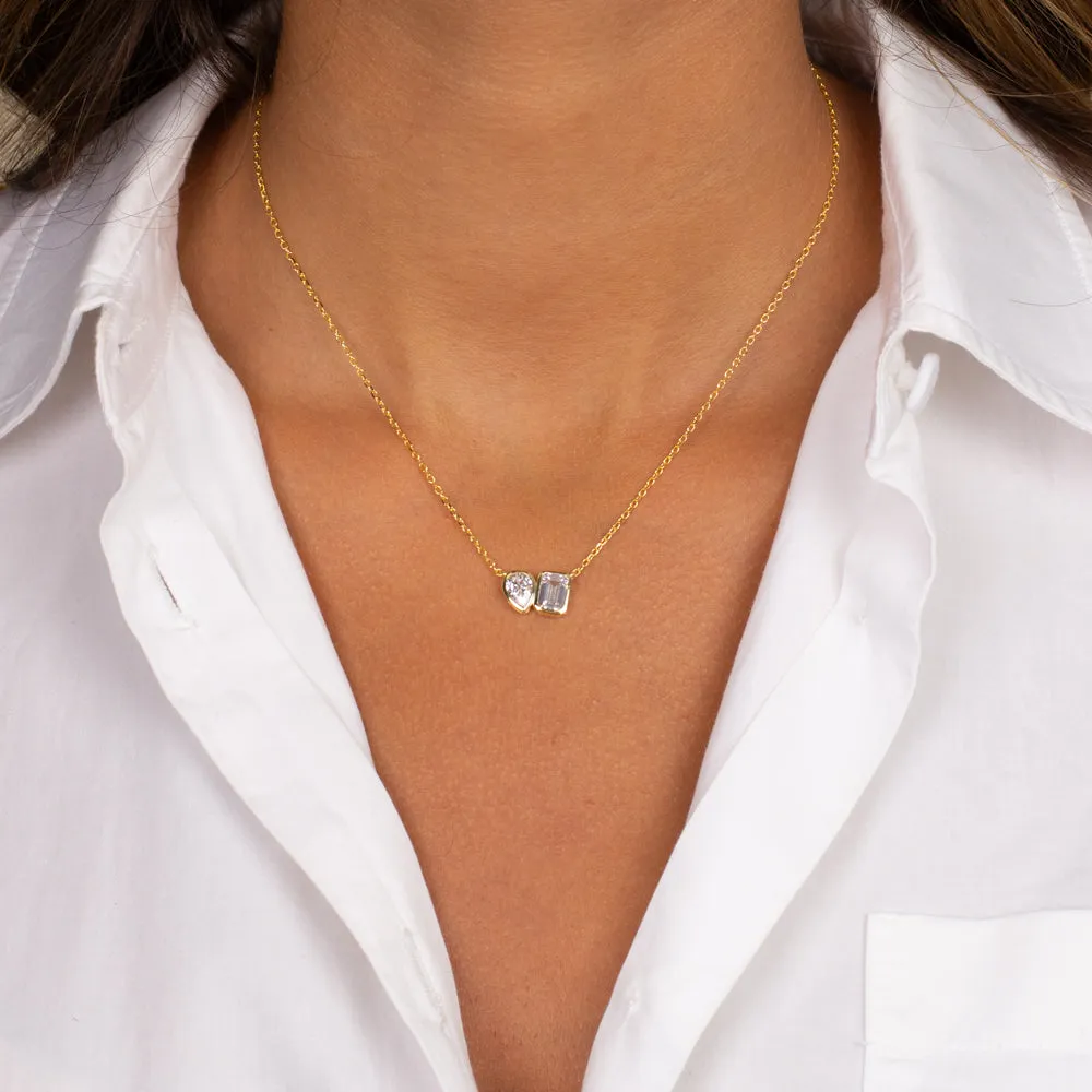 Teardrop X Emerald Bezel-Set Chain Necklace