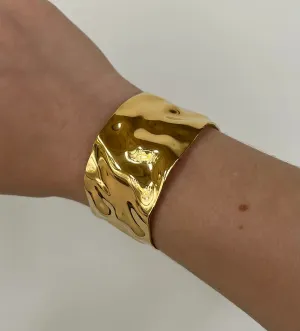 Textured Gold Cuff Gold Plated Stainless Steel Adjustable Bangle Bracelets for Women Striking Look Minimalist Jewelry