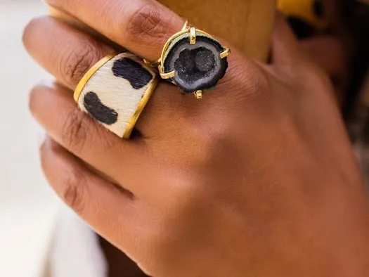 The Pepper Hair on Hide Cuff Ring Collection