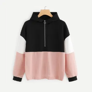 Three Tone Zip-Up Collar Hoodie