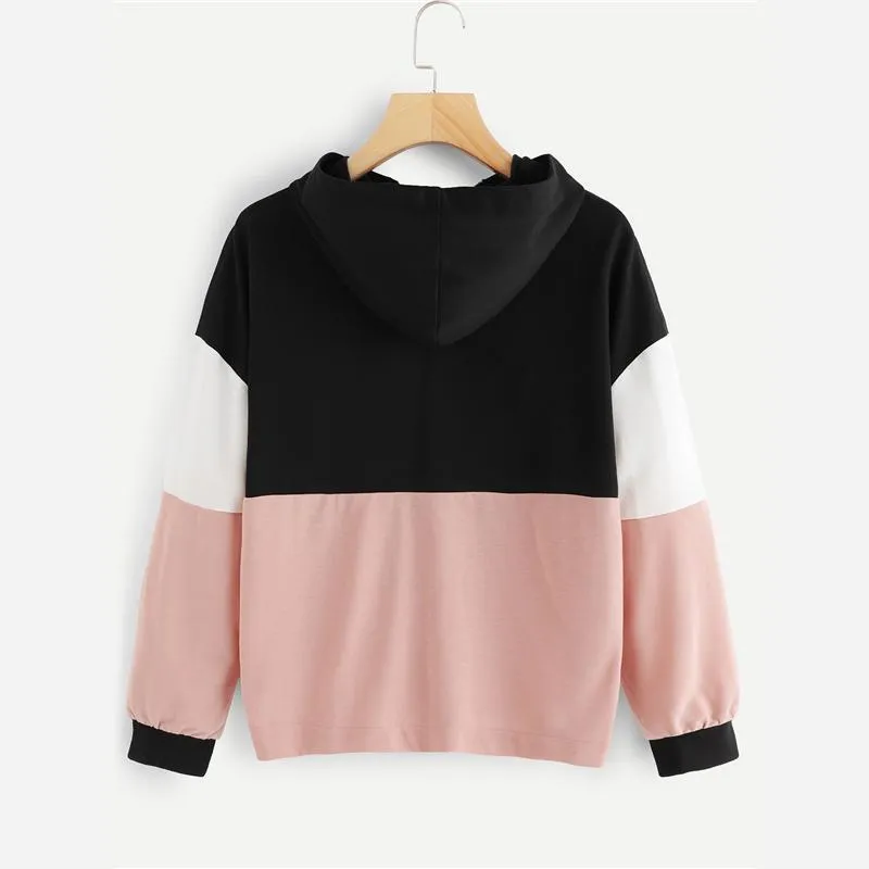 Three Tone Zip-Up Collar Hoodie