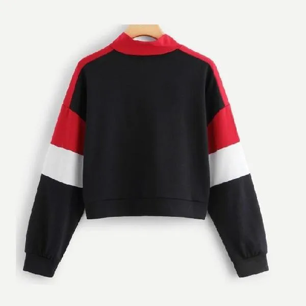 Three Tone Zip-Up Collar Sweatshirt