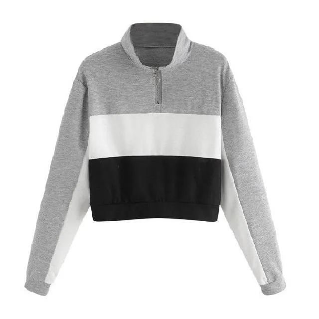 Three Tone Zip-Up Collar Sweatshirt