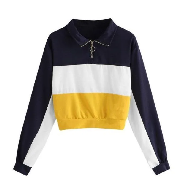 Three Tone Zip-Up Collar Sweatshirt