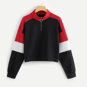 Three Tone Zip-Up Collar Sweatshirt