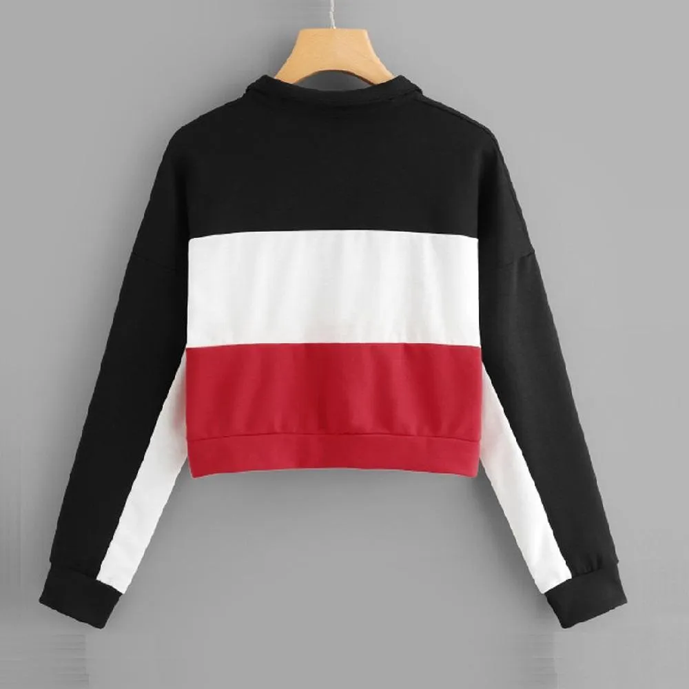 Three Tone Zip-Up Collar Sweatshirt