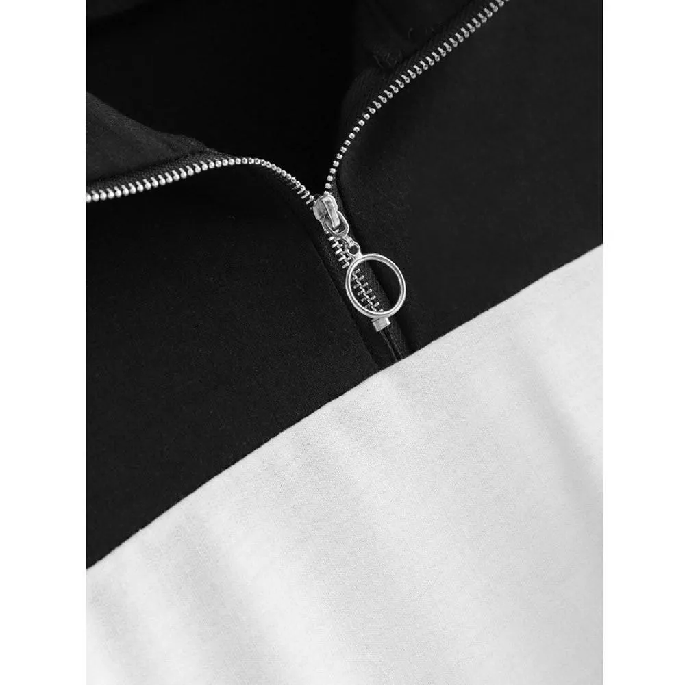 Three Tone Zip-Up Collar Sweatshirt