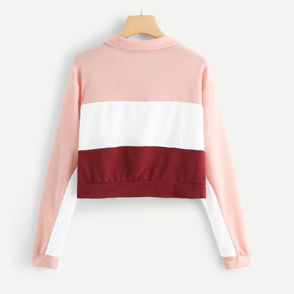 Three Tone Zip-Up Collar Sweatshirt