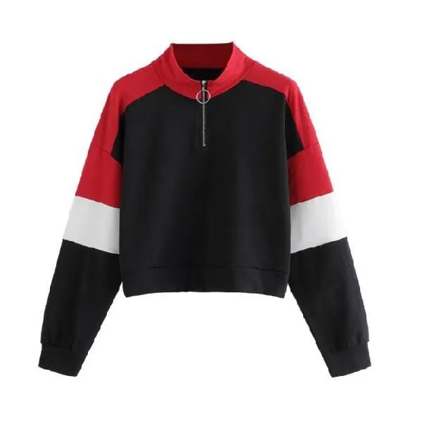 Three Tone Zip-Up Collar Sweatshirt