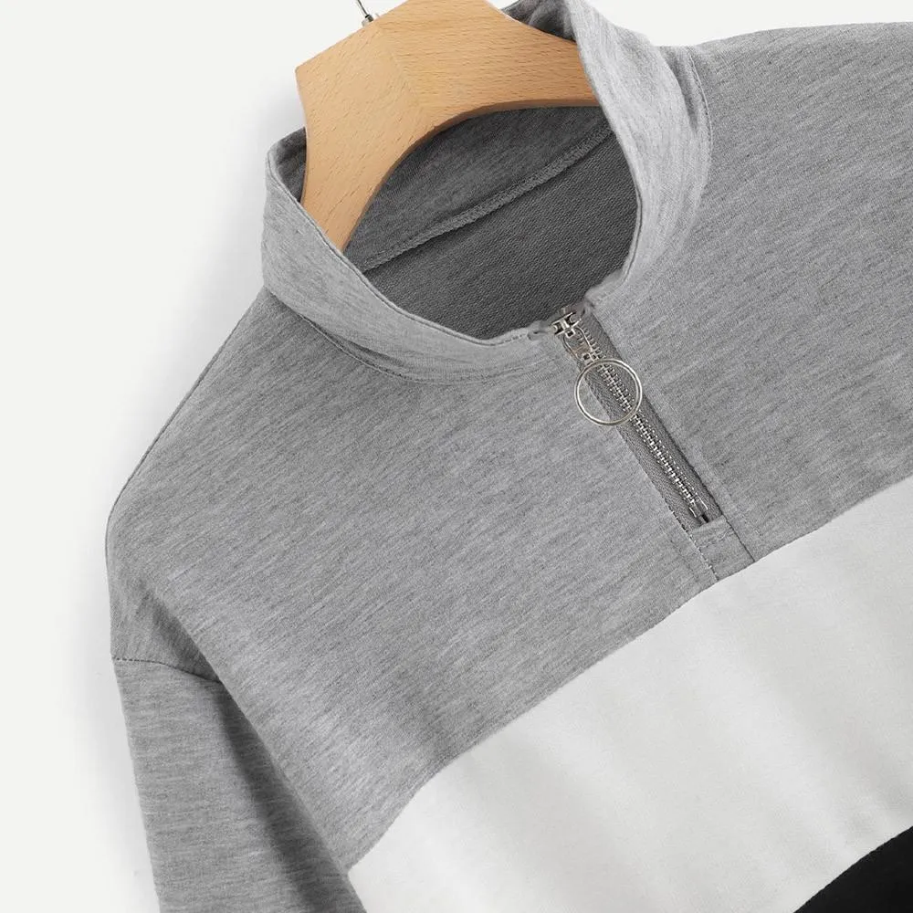 Three Tone Zip-Up Collar Sweatshirt