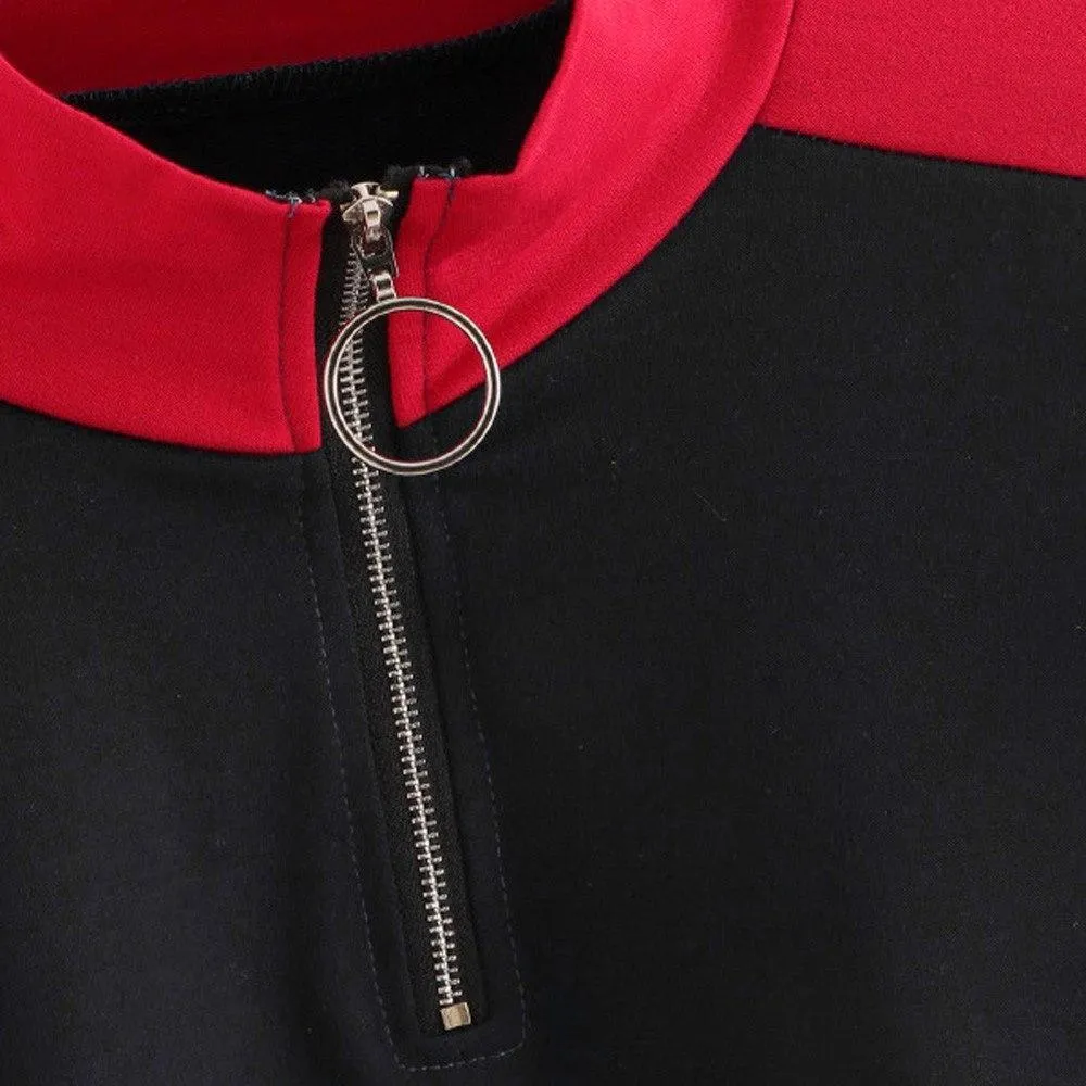 Three Tone Zip-Up Collar Sweatshirt