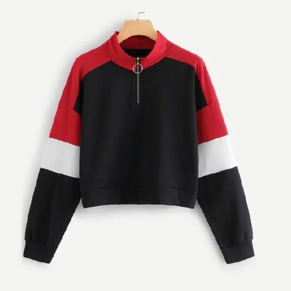 Three Tone Zip-Up Collar Sweatshirt