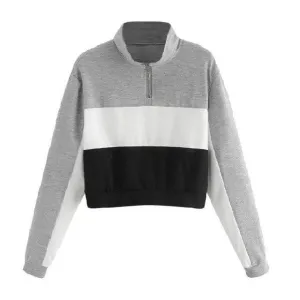 Three Tone Zip-Up Collar Sweatshirt