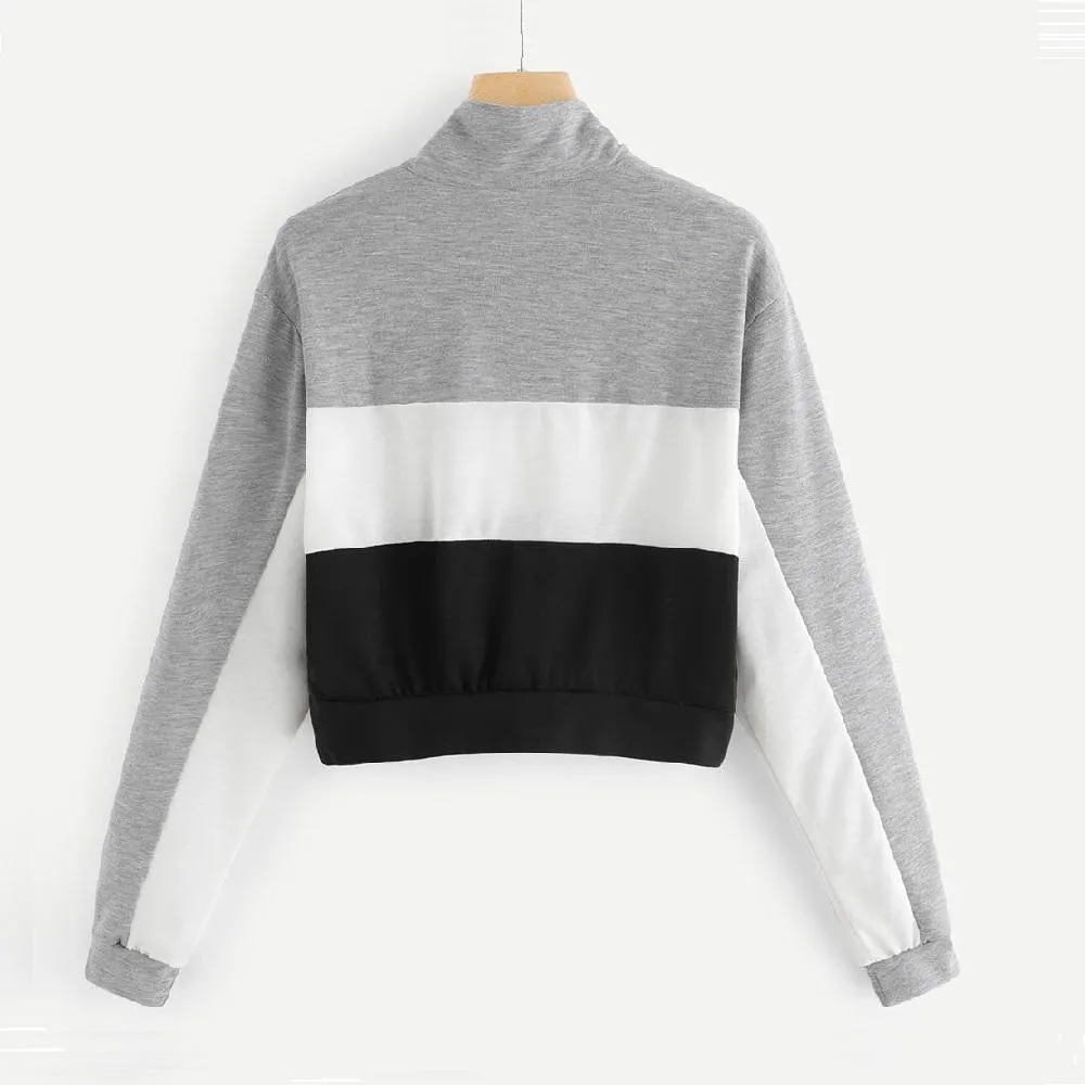 Three Tone Zip-Up Collar Sweatshirt
