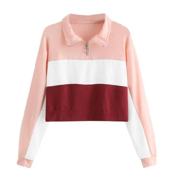 Three Tone Zip-Up Collar Sweatshirt