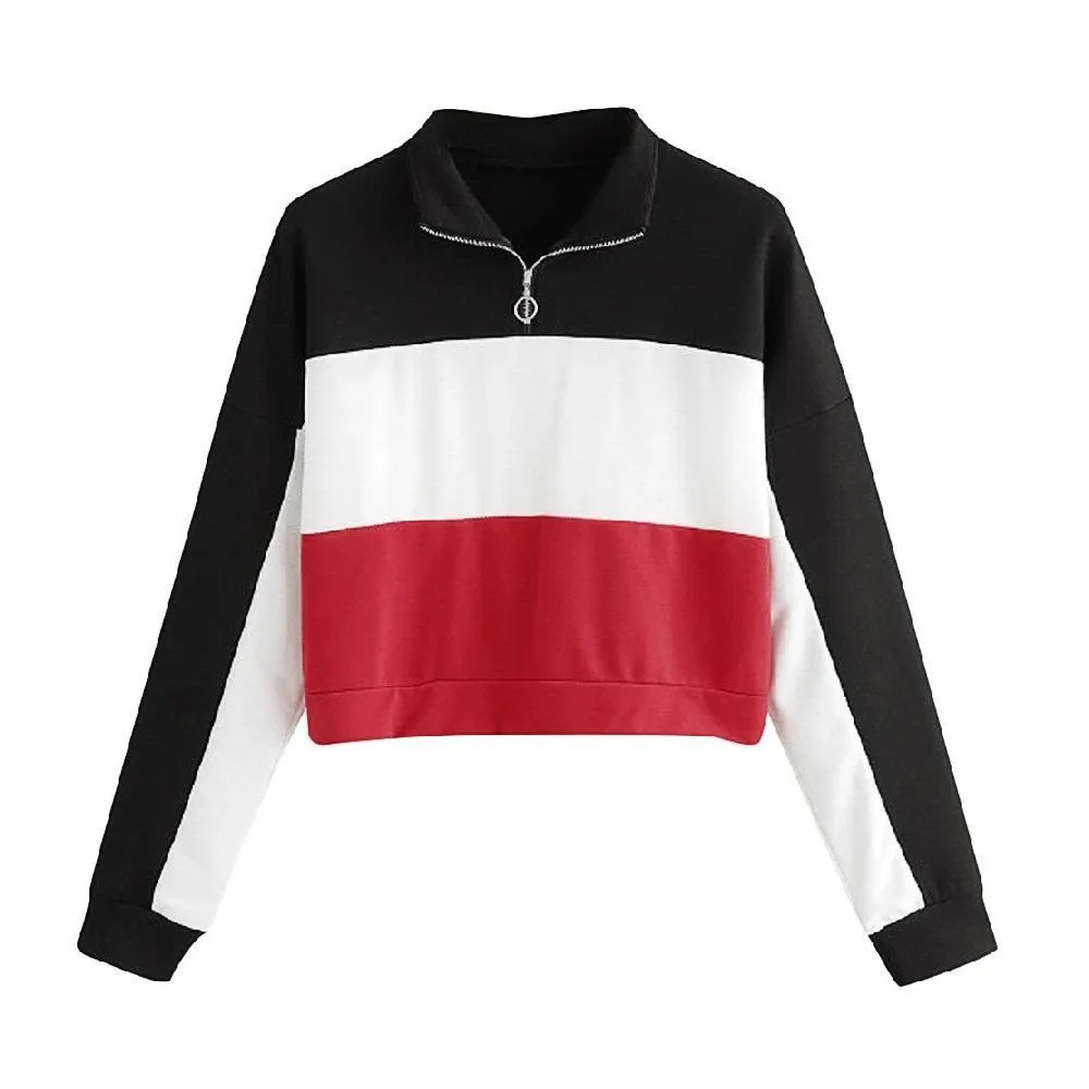 Three Tone Zip-Up Collar Sweatshirt