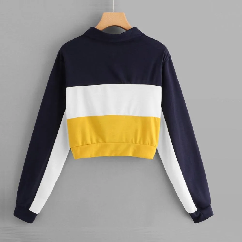 Three Tone Zip-Up Collar Sweatshirt