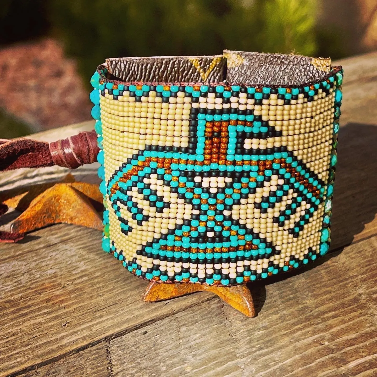 Thunderbird Hand Loomed Cuff Bracelet; Turquoise