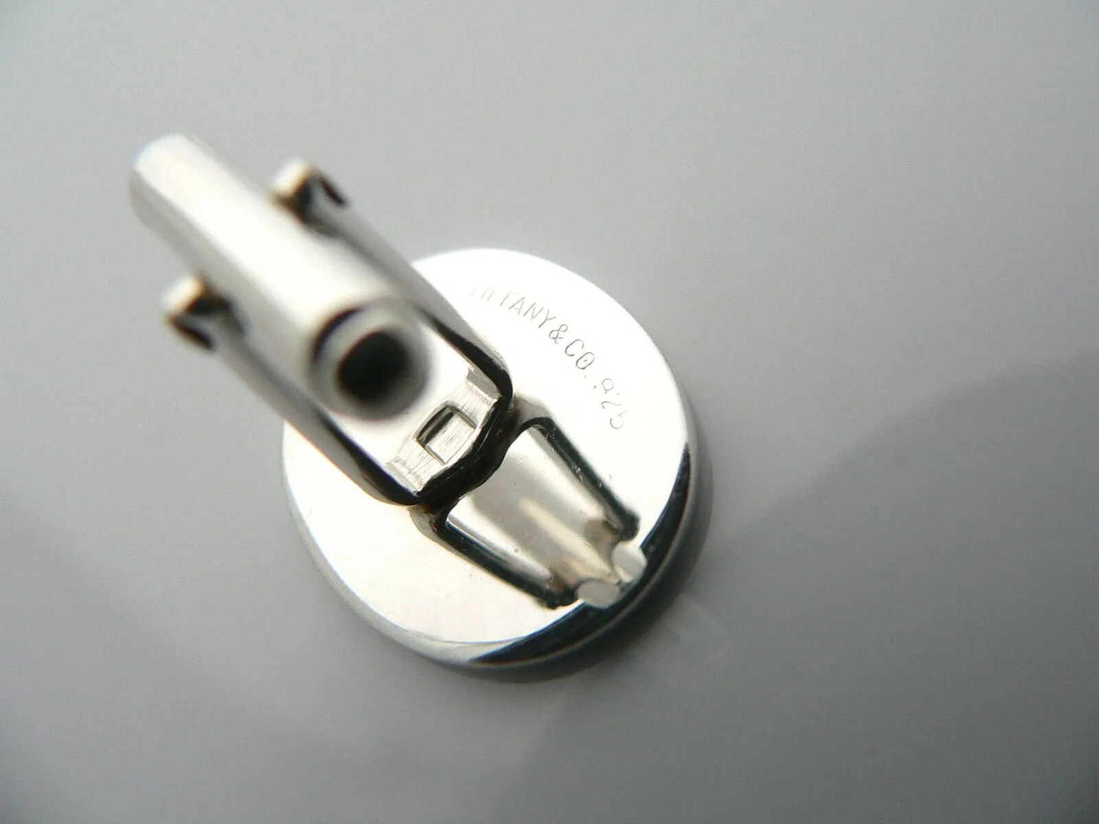 Tiffany & Co Silver Blue Stripe Enamel Circle Cuff Link Cufflink Gift Love Man