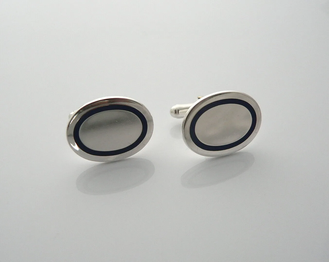 Tiffany & Co Silver Blue Stripe Enamel Circle Cuff Link Cufflink Gift Love Man
